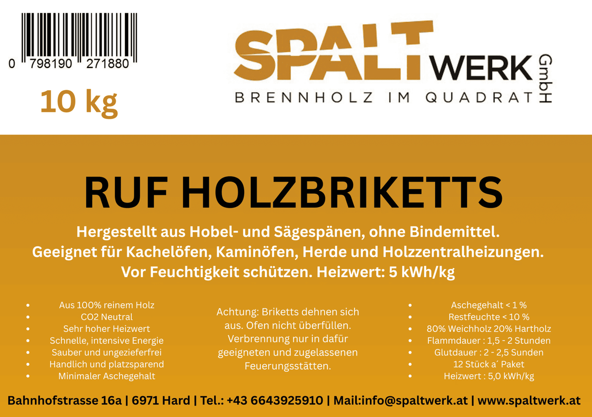 Spaltwerk RUF Holzbriketts – 10 kg Paket